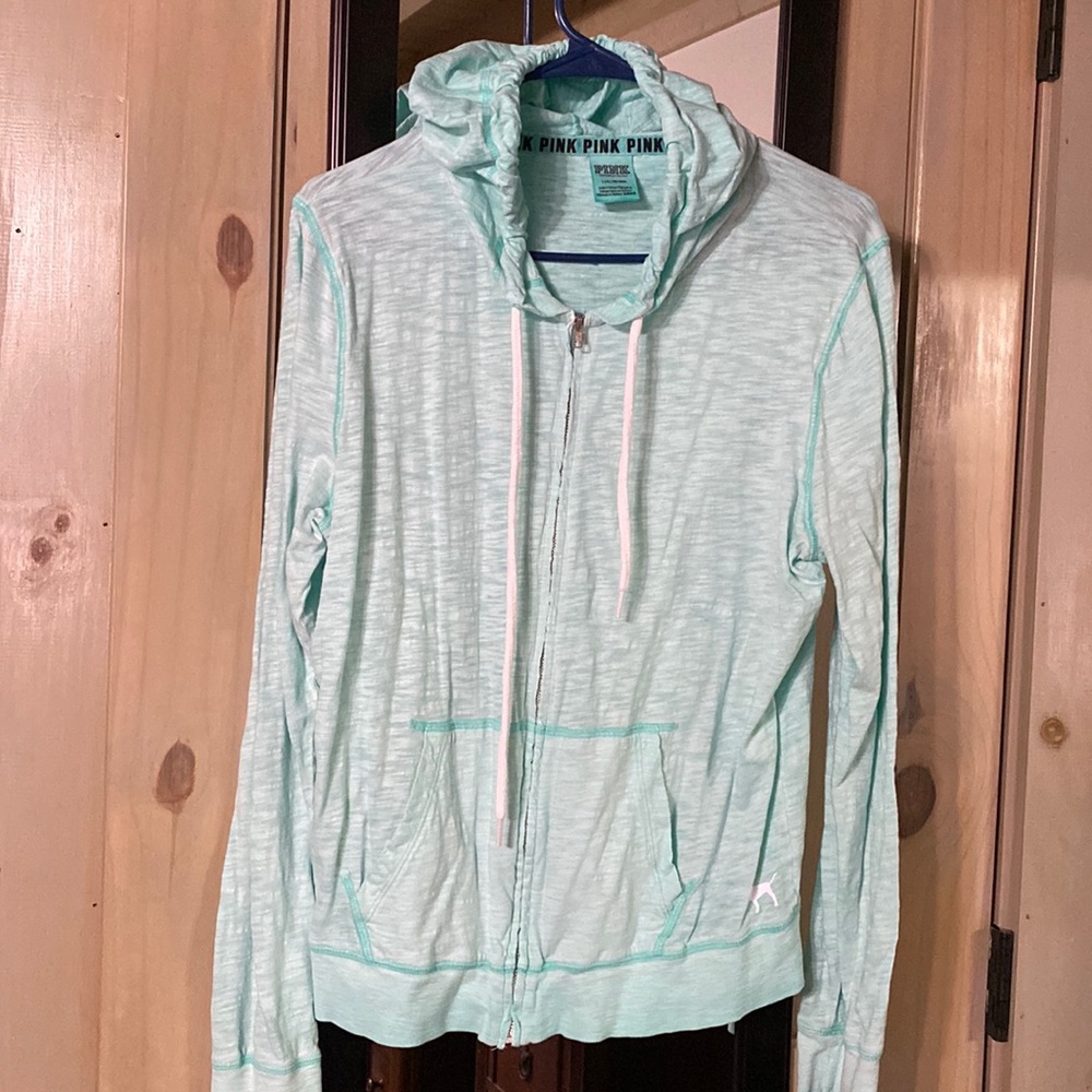 Victoria’s Secret pink size L zip up,hooded, lightweight jacket, front pockets